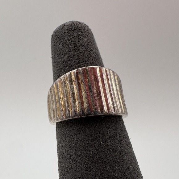 Source Unknown Jewelry - Sterling Silver 925 Ribbed Textured Wide Band Ring Size 4.75 Modernist 3.68g